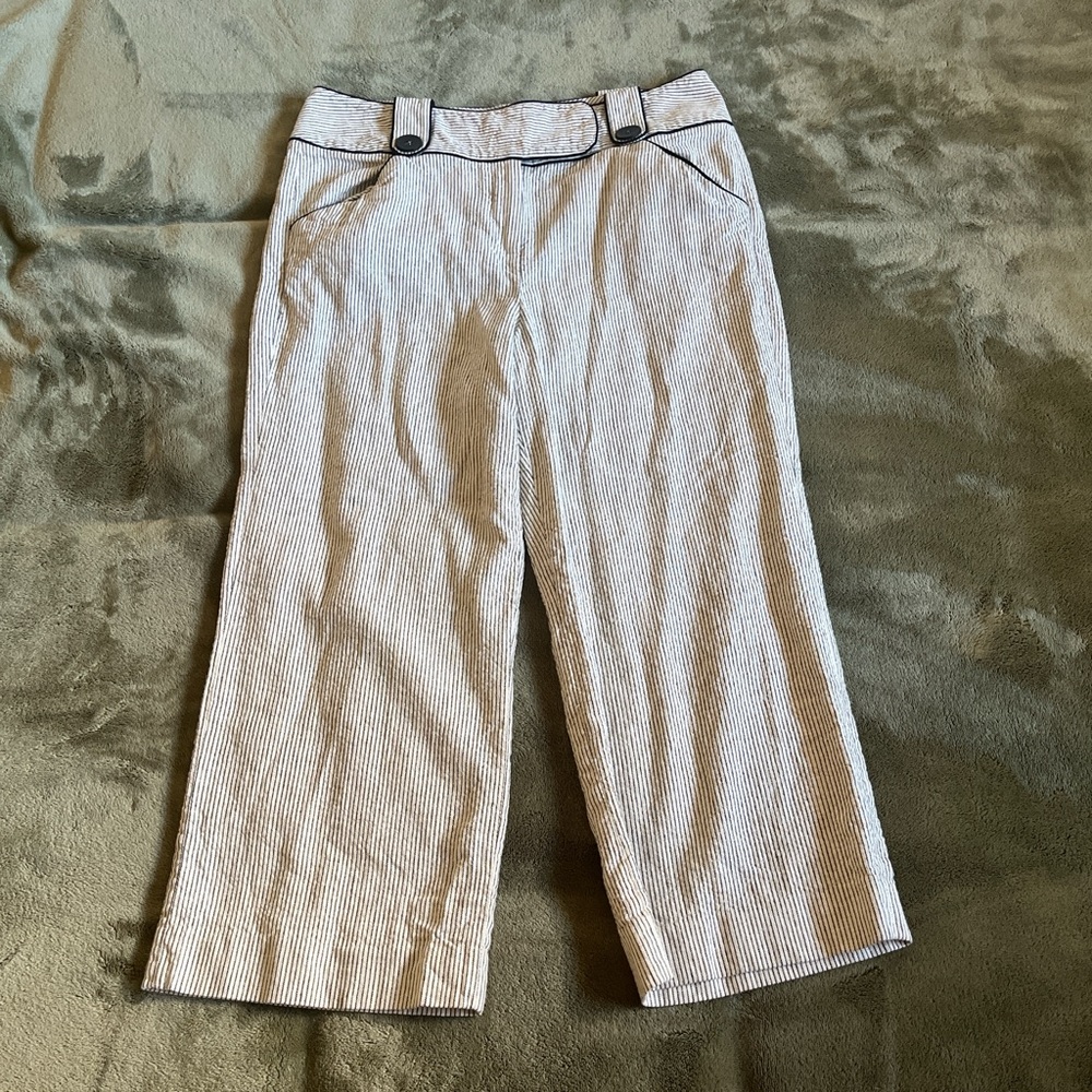 White Pinstriped Capri Pants